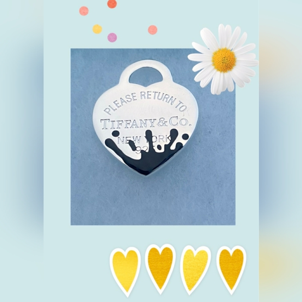 Tiffany & Co. 925 Silver Heart Tag Black Enamel Splash Charm